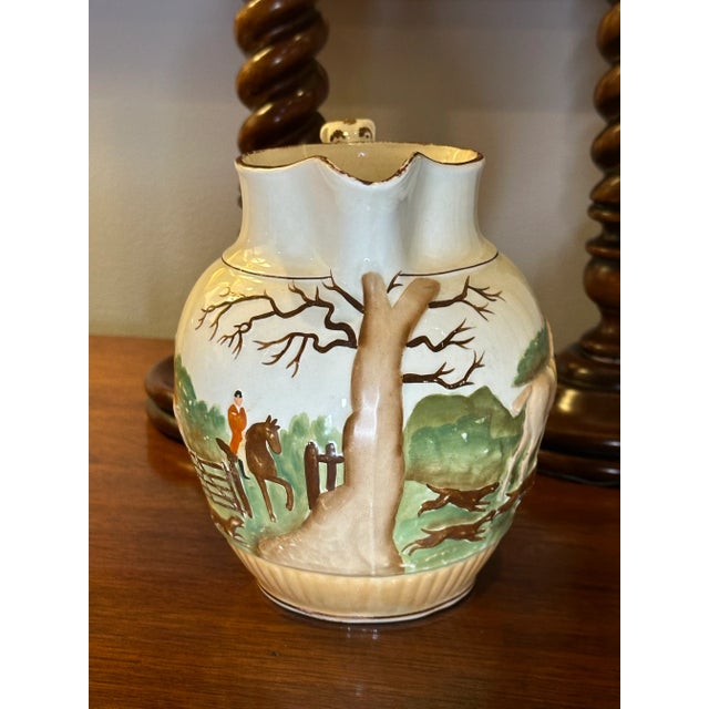 Wedgwood Large Vintage Wedgwood Etruria Pitcher Circa 1930s - English Hunt Scene With Hound Handle For Sale - Image 4 of 11