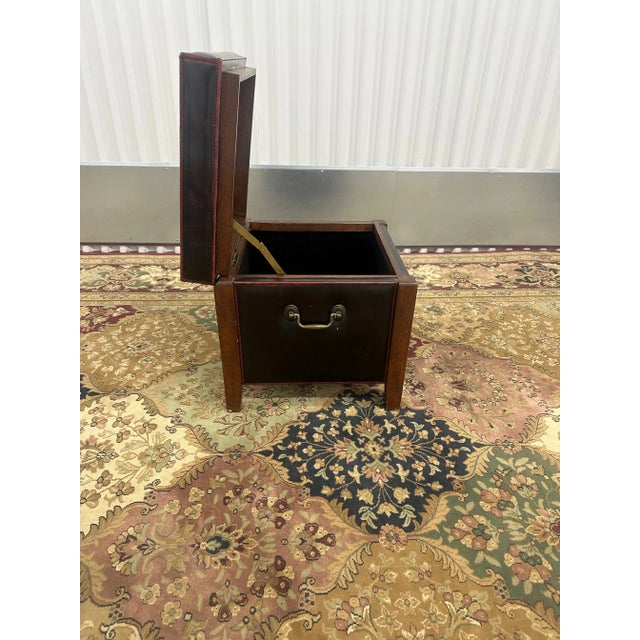 Wood 1960s Leather & Wood Storage Ottoman With Metal Handles For Sale - Image 7 of 9