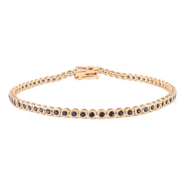 Mid 20th Retro Round Sapphire Sleek Tennis Bracelet in 14k Solid Gold For Sale