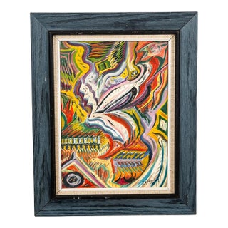 Mid Century Modern Art Original Abstract Expressionism Multi-Color Canvas Framed For Sale