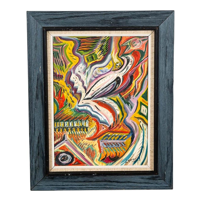 Mid Century Modern Art Original Abstract Expressionism Multi-Color Canvas Framed For Sale