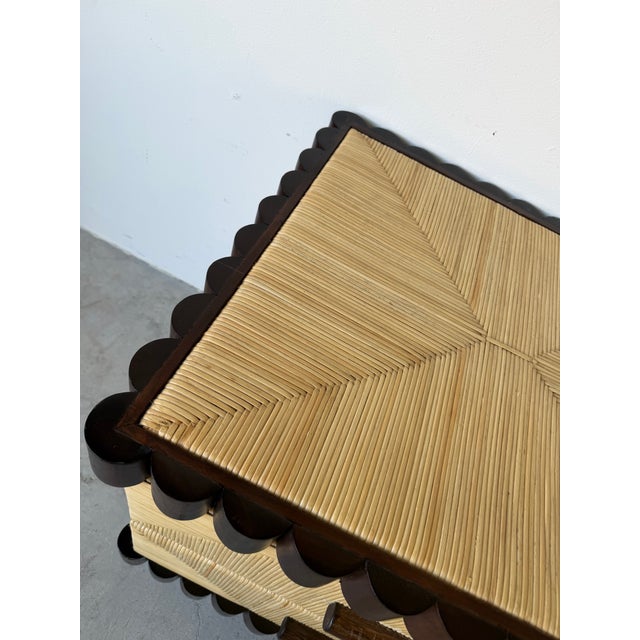 Wood John Hutton for Donghia Scallop Mahogany & Rush Cane Nightstand For Sale - Image 7 of 12