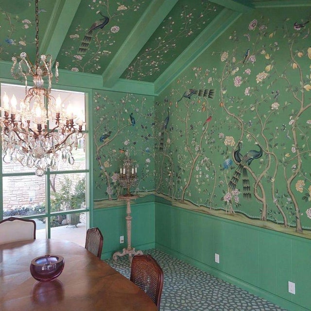 Commodity: Peacock Chinoiserie Wallpaper Mural, Turquoise Green Handicrafts: Printed Wallpaper wallpaper material: Paper (...