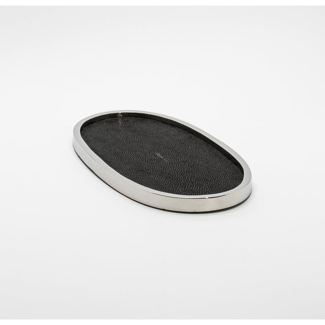 2020s Oval Tray in Black Shagreen With Polished Stainless Steel by Kifu Paris For Sale - Image 5 of 8