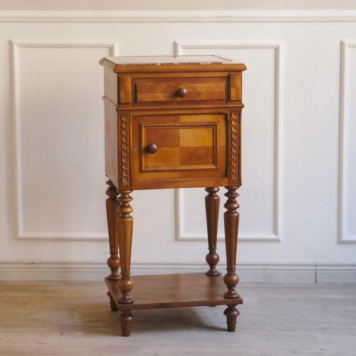 Brown Antique Bedside Table with Marble Top and Marble Lining, 1890s For Sale - Image 8 of 18