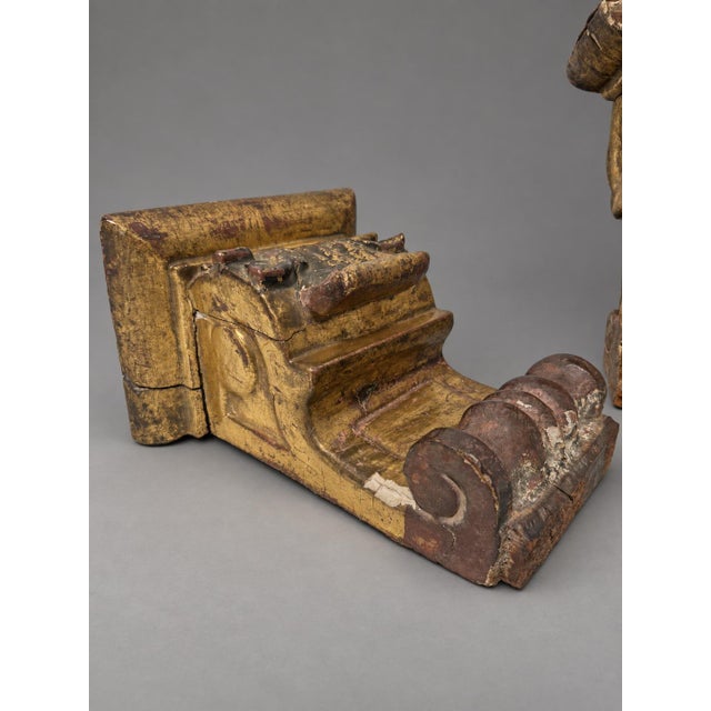 Pair of 19th Century, Baroque Style Carved Giltwood and Polychrome Wall Brackets For Sale - Image 9 of 10