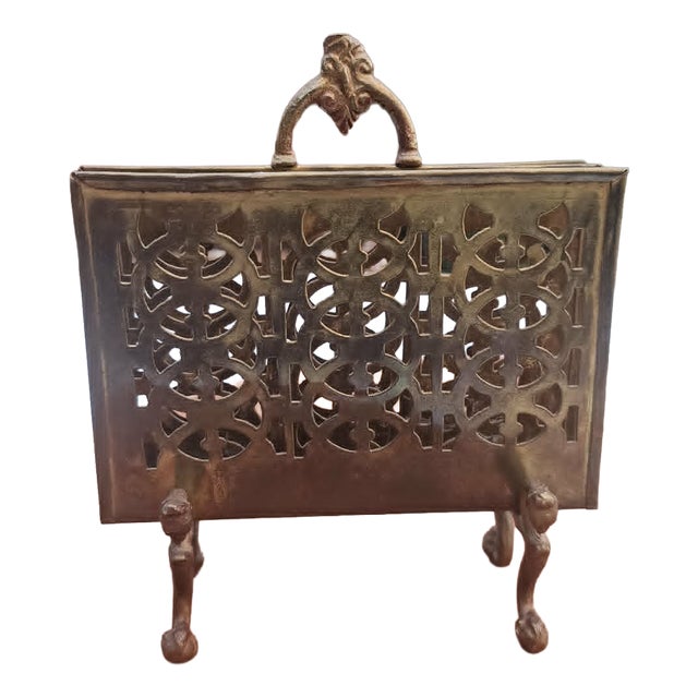 Art Nouveau Brass Napkin Stand with Letters and Griffin Base, 1890s For Sale