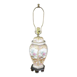 Vintage Chinese Porcelain Ginger Jar Style Chrysanthemum Floral Duck Vase Lamp
