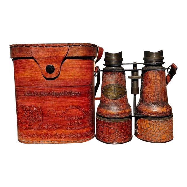 Early 20th Century Leather-Cased Binoculars – 5.5" Brass & Leather Field Glasses With Case For Sale