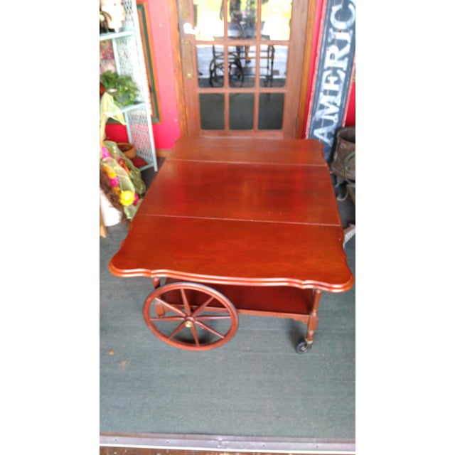 Vintage Imperial Mahogany Drop Leaf Tea Cart With Glass Serving Tray