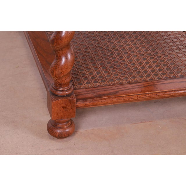 1970s Baker Furniture English Barley Twist Oak, Burl - and Cane Tea Table For Sale - Image 9 of 13