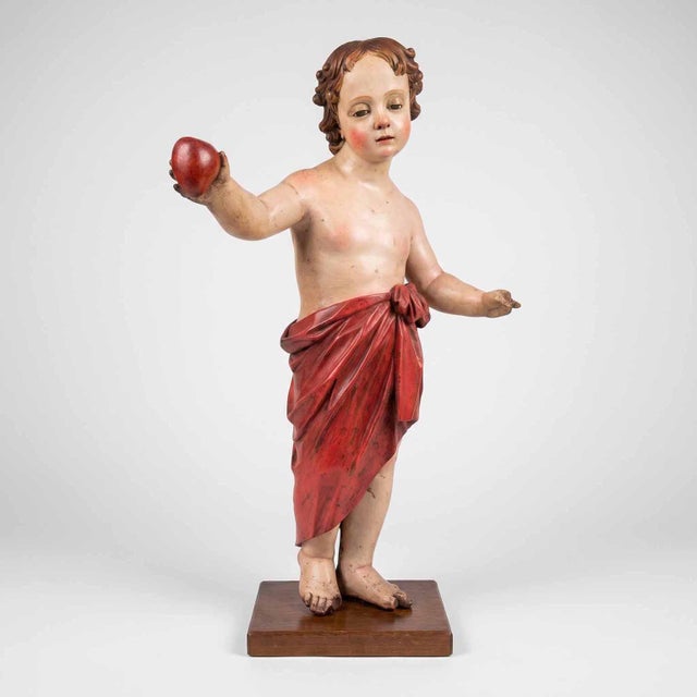 Italian Artist, Baby Jesus with Heart, 17th Century, Polychrome Lacquered Wood For Sale - Image 10 of 10
