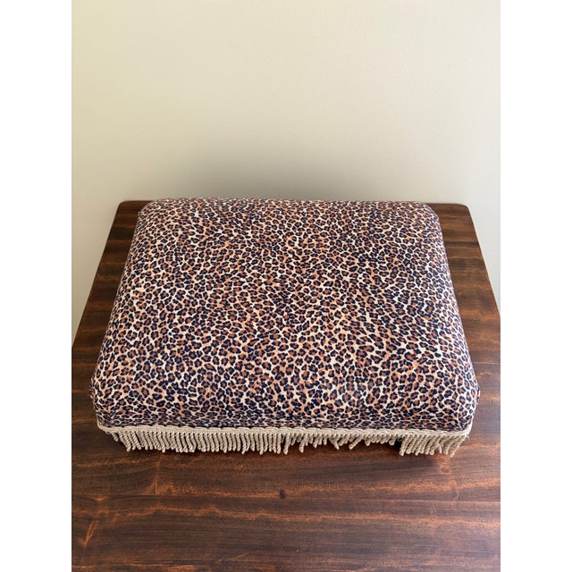 Vintage Leopard Print Footstool With Gold Fringe For Sale - Image 4 of 8