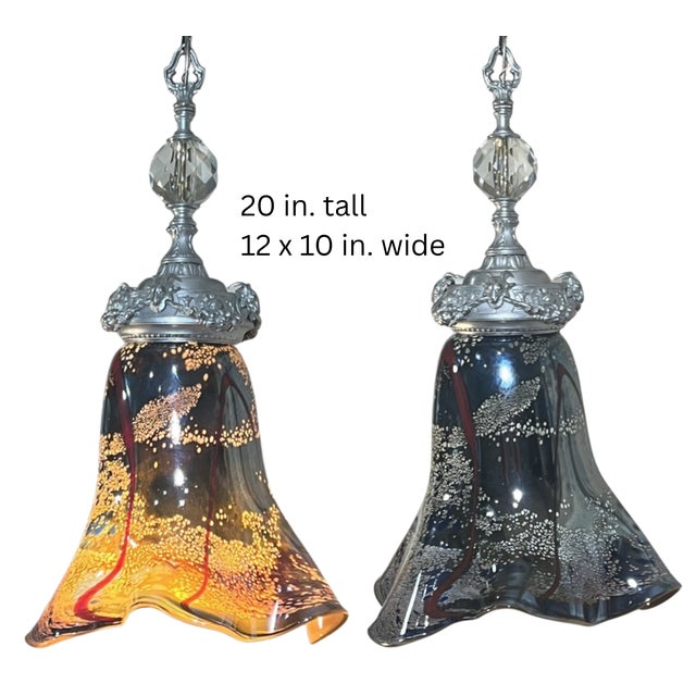 Antique Silver Tone Sculptural Med Goat Head & Abstract Art Glass Pendant Light For Sale - Image 18 of 18