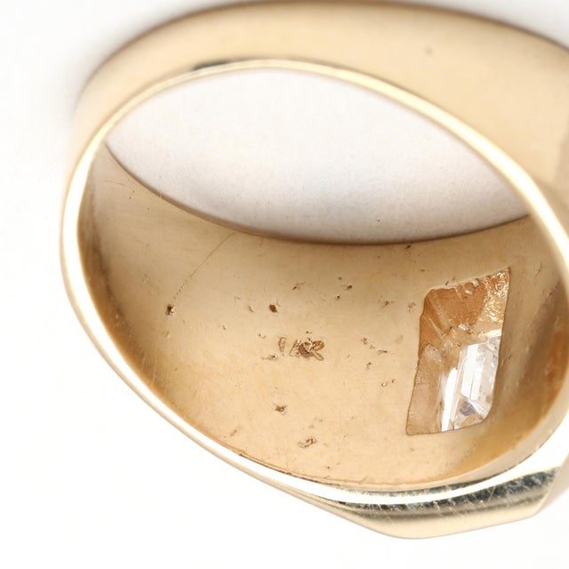 Early 21st Century Emerald Cut .50ctw Diamond Signet Ring, 14k Yellow Gold, Ring Size 5.75 For Sale - Image 5 of 6