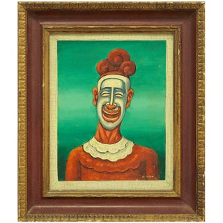 Maurice Kish, The Clown Surrealist Oil Painting Maurice Kish WPA Artist American Modernist, c.1940 For Sale