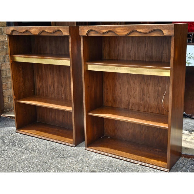 Nordic Mid-Ventury Oak and Brass Ligthted Bookcase, Pair For Sale In Washington DC - Image 6 of 11
