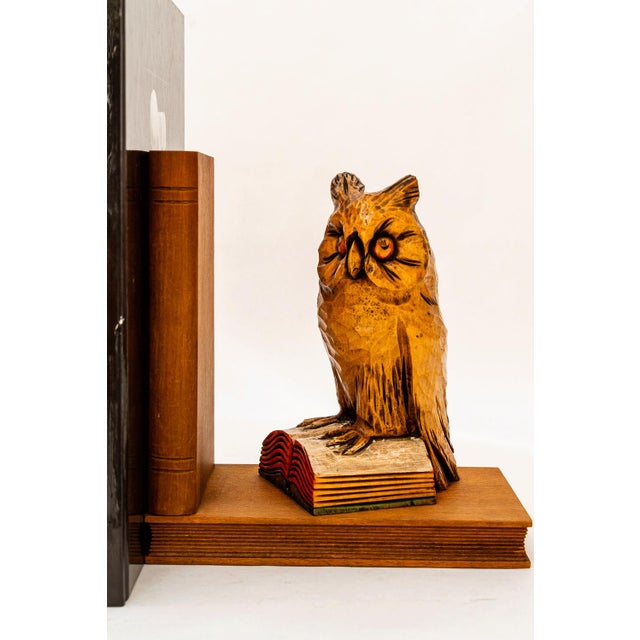 1960s Carved Owl Motive Lime Wood Bookends, Vienna, 1960s, Set of 2 For Sale - Image 5 of 18