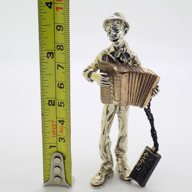 Vintage Italian Handmade Silver and Brass Accordion Player Sculpture by Etruria Gioielli, 1980s For Sale - Image 14 of 15