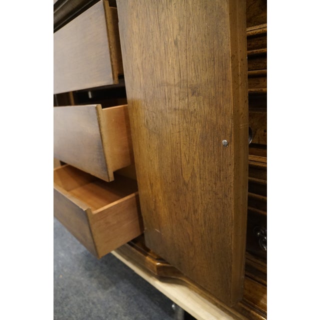 Late 20th Century American of Martinsville Solid Walnut Italian Mediterranean 79″ Triple Door Dresser 2384-216 For Sale - Image 5 of 12