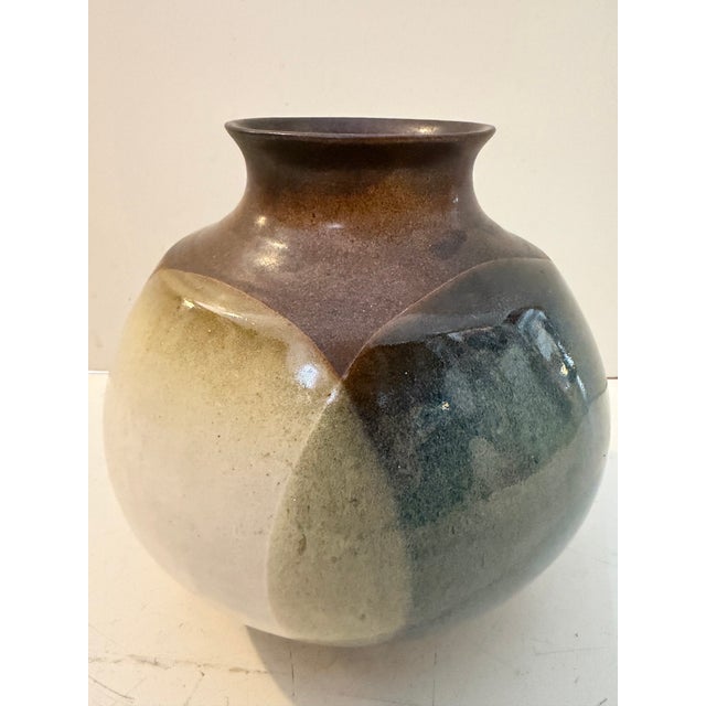 Vintage Robert Maxwell for Pottery Craft studio pottery vessel featuring a compact rounded silhouette with a narrow neck...