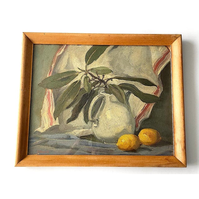 Offered is an oil paint on masonite board still-life painting by Hortense Budell, from the 1930s-1940s. The painting...