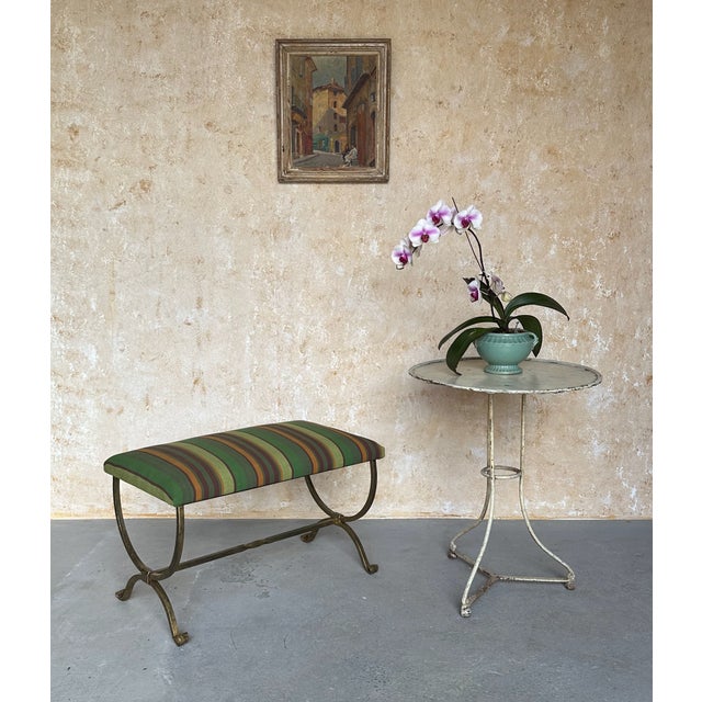 This handsome Spanish-style gilt iron bench is a newly made piece, handcrafted by skilled European artisans using...