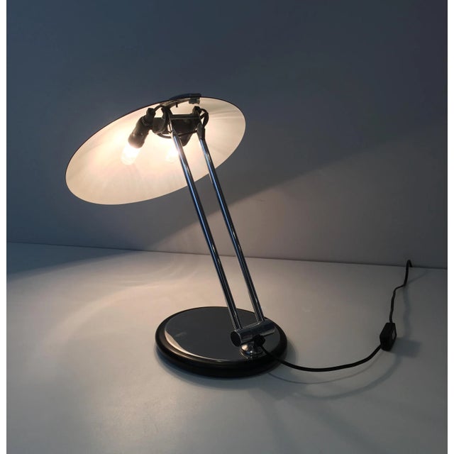 Mid-Century Modern Design Adjustable Chrome and Black Lacquered Desk Lamp, circa 1970 For Sale - Image 3 of 13