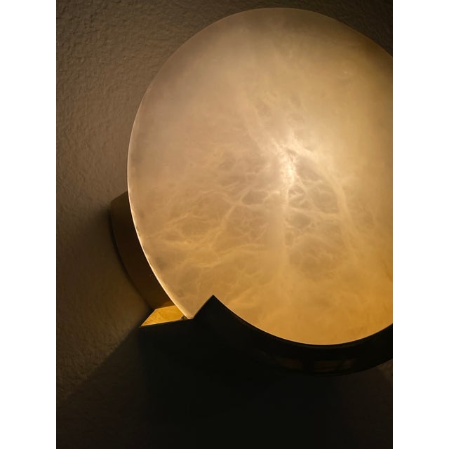 Metal Visual Comfort Melange Disc Alabaster & Brass Sconces (1 Pair) For Sale - Image 7 of 18