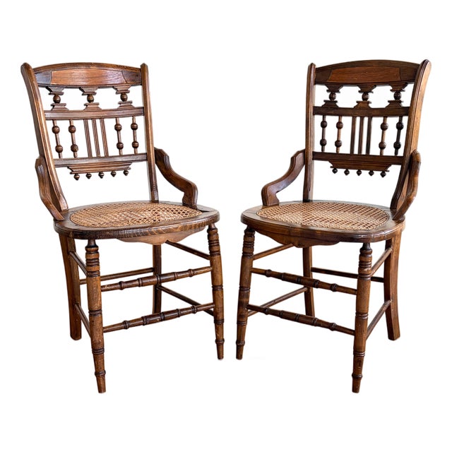 Victorian Eastlake Cane Seat Chairs - A Pair For Sale
