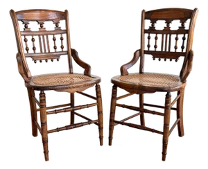 Victorian Eastlake Cane Seat Chairs - A Pair