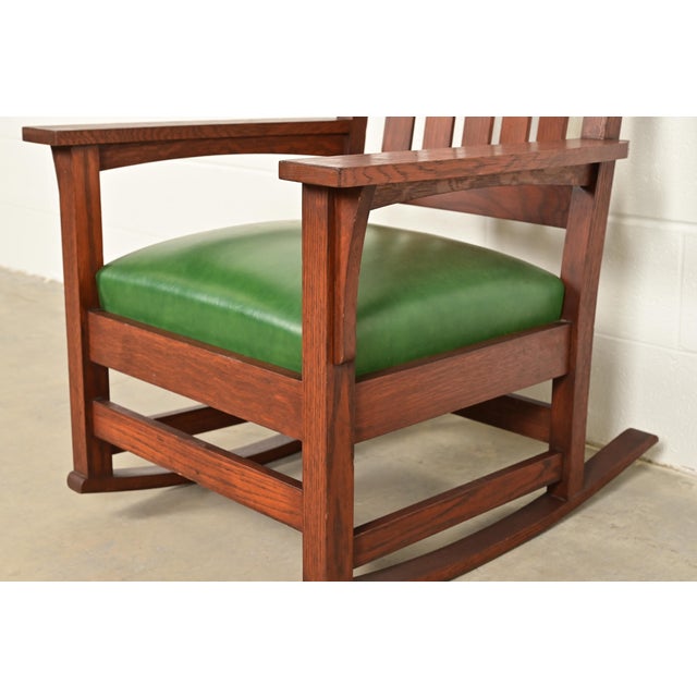 Stickley Brothers Style Antique Mission Oak Arts & Crafts Rocking Chair, Circa 1900 For Sale - Image 9 of 13