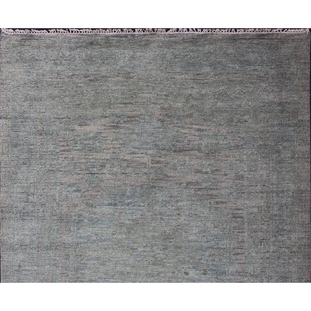 Modern Muted Oushak Type Rug in Wool With Sub-Geometric Design in Green & Earthy Tones For Sale - Image 9 of 13