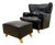 Late 20th Century Calia Salotti Italian Black Leather Chair and Ottoman Set Made in Italy For Sale