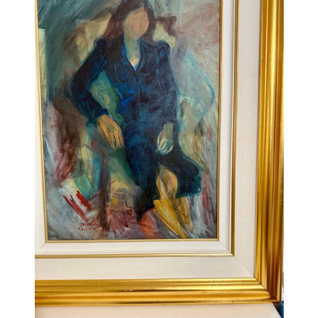 Blue Itamar Siani, Rare Jewish Yemenite Woman Oil Painting Israeli Girl Judaica Itamar Siani, 1979 For Sale - Image 8 of 11
