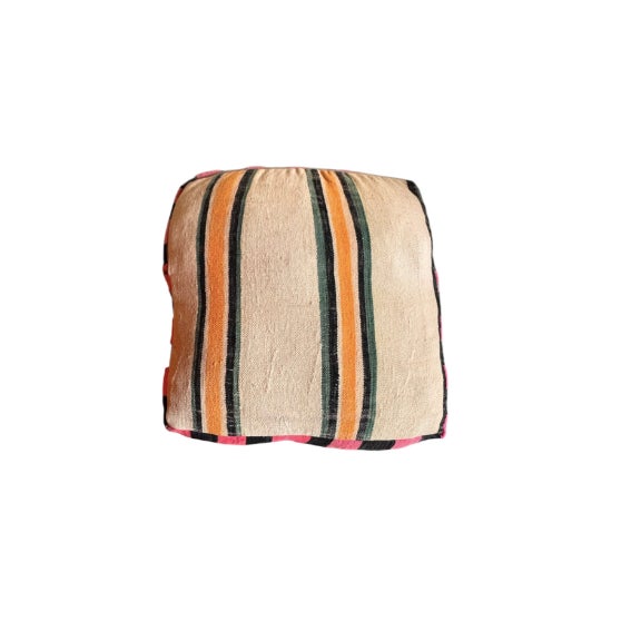 Kilim Moroccan Striped Pouf Cover For Sale - Image 4 of 4
