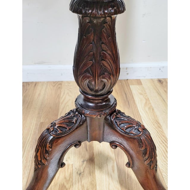 Vintage English Chippendale Style Flamed Mahogany Open Fretwork Tilt-Top Table For Sale - Image 15 of 18