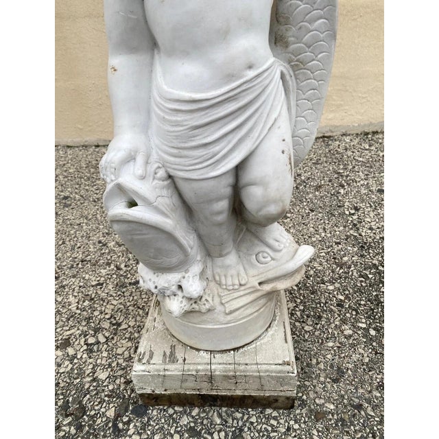 Early 20th Century Early 20th Century Italian Classical Carved Marble 31" Cherub Dolphin Garden Fountain Statue For Sale - Image 5 of 13