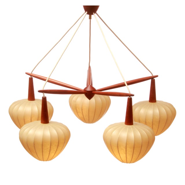 5-Flame Cocoon Lamp in Teak, 1965 For Sale
