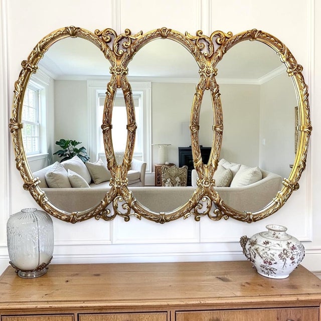 Rare Vintage Triple Oval Mirror 66”w | Statement Mirror For Sale - Image 9 of 9