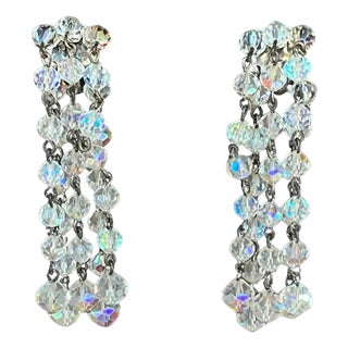 Vintage Aurora Borealis Crystal Clip on Earrings For Sale