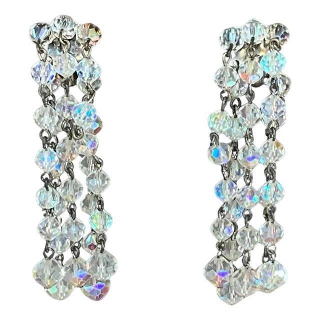 Vintage Aurora Borealis Crystal Clip on Earrings For Sale