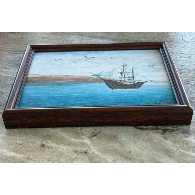 1970 Naive Nautical Rustic European Ship at Sea With Seagulls Painting, Framed For Sale In Houston - Image 6 of 6