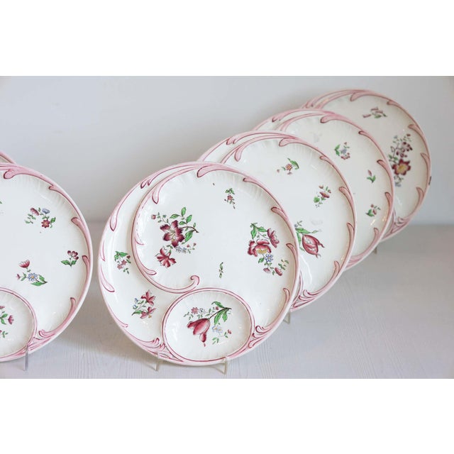 French 19th Century Sarreguemines Majolica Asparagus Plates with Pink Flowers For Sale - Image 4 of 9