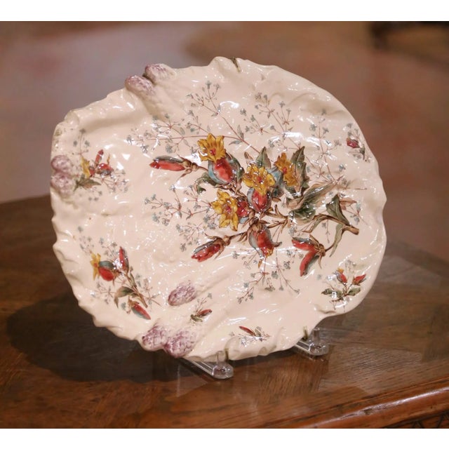 French 19th Century French Luneville “Campanule” Barbotine Floral Platter, Circa 1890 For Sale - Image 3 of 10