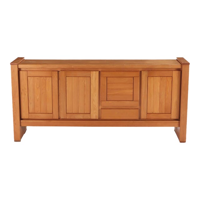 French Solid Elm Sideboard With Bar Section by Maison Regain C 1970. For Sale