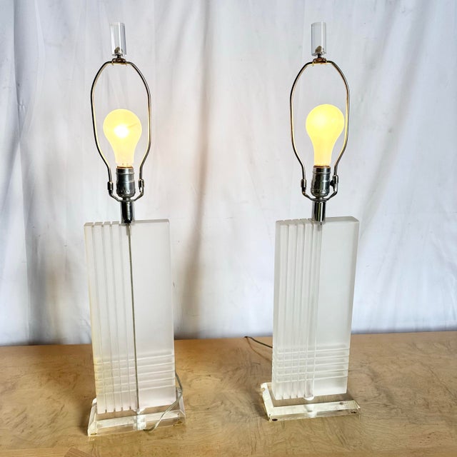 Plastic Art Deco Rectangular Lucite Table Lamps - A Pair For Sale - Image 7 of 10