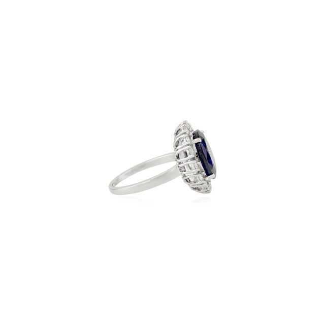 Not Yet Made - Made To Order Royal Blue Sapphire Lady Diana Ring Wtih Diamonds in 18k White Gold Size 6.5 For Sale - Image 5 of 14