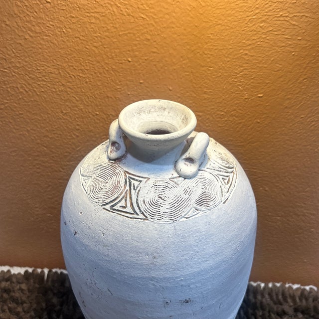 Vintage 13" Incised White Terracotta Amphora Urn - Heavy Studio Pottery For Sale - Image 10 of 12