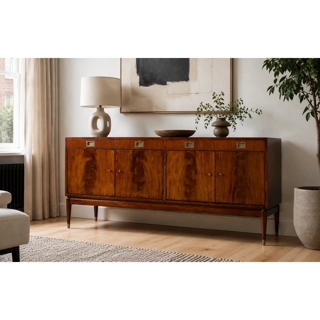A mid century mahogany sideboard from Greaves and Thomas, circa 1960s There are two cupboards each has a shelf, one is...